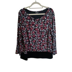 J. JILL Wearever Collection Black & Red Floral  Shirt Sz 2X Floral Stretch